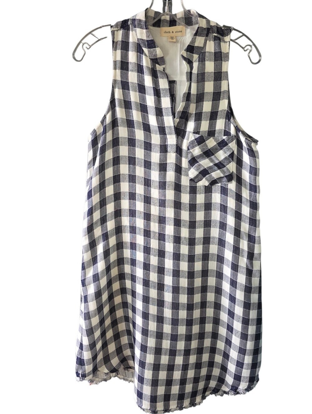 Anthropology cloth & stone Maroney Navy/White Gingham Shirt Dress Size X-Small